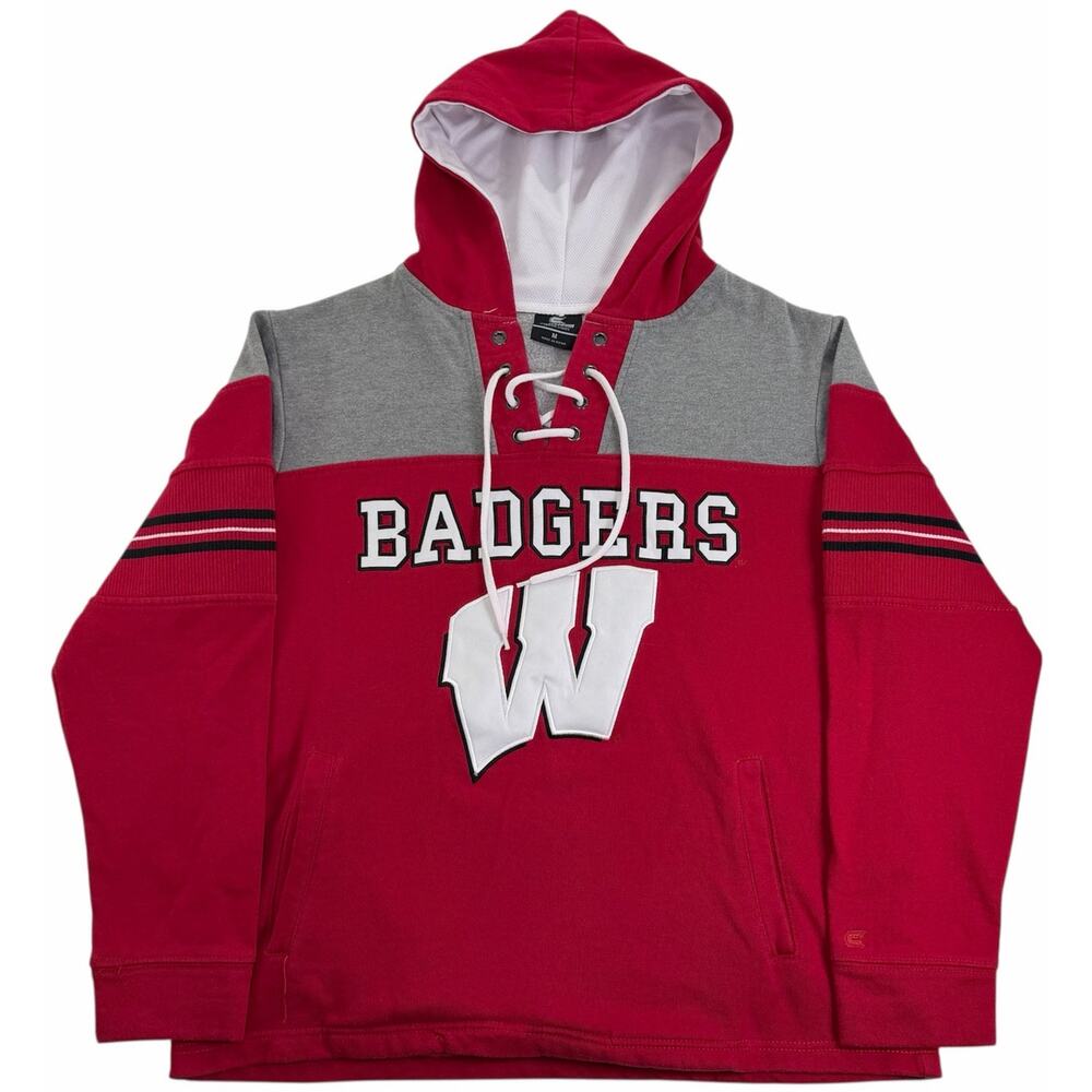 Wisconsin Badgers Lace-Up Hoodie Colosseum Hockey Style Men's Medium Sweatshirt